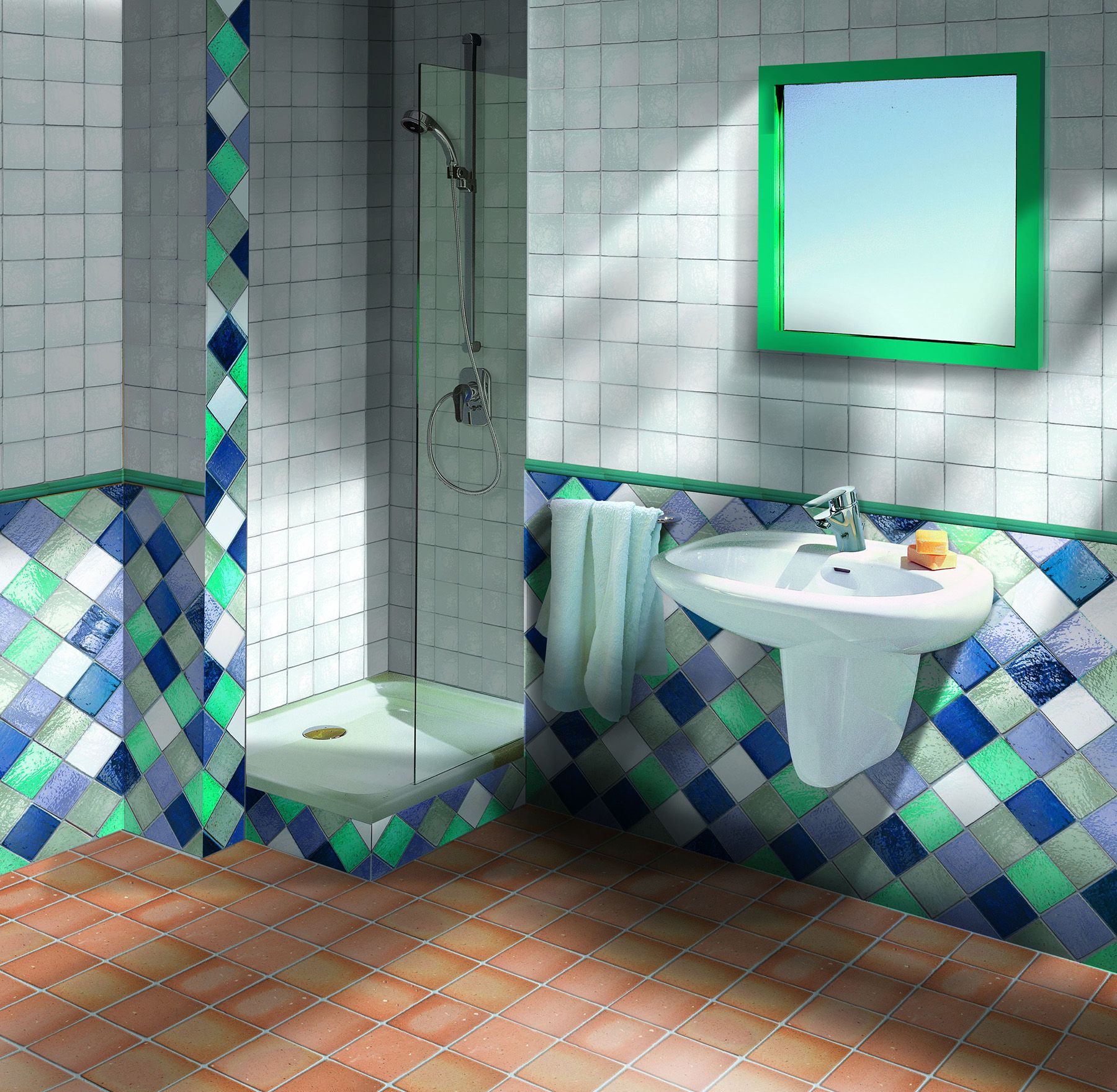 Carreaux muraux provençaux dans une salle de bain
